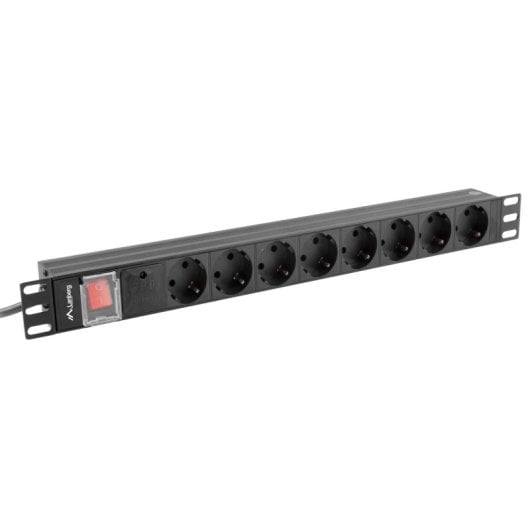 Regleta Lanberg PDU-08F-0200-BK 8 tomas Tipo F 1U Protección Sobretensiones 16A 19” Horizontal