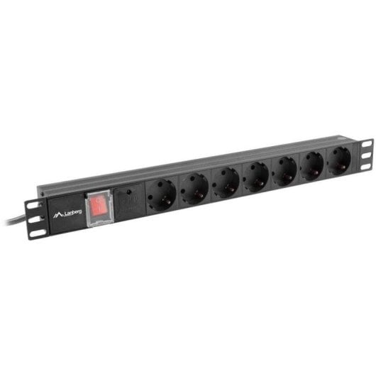 Régua de tomadas Lanberg PDU-07F-0200-BK 7 tomadas com proteção e interruptor horizontal 1U alumínio
