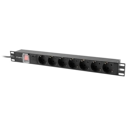 Régua de tomadas Lanberg PDU-07F-0200-BK 7 tomadas com proteção e interruptor horizontal 1U alumínio