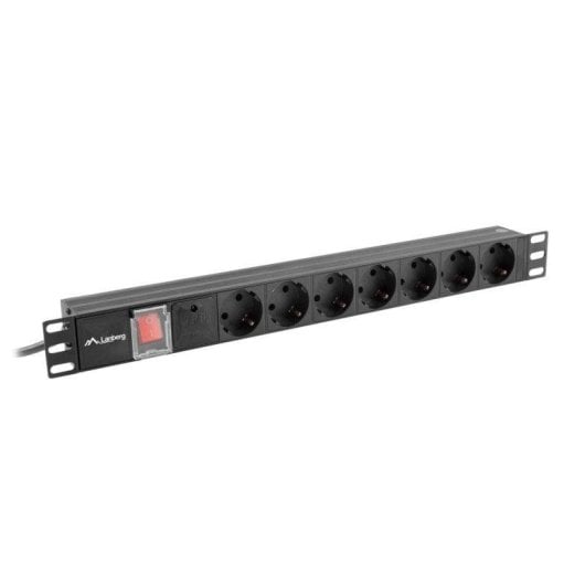Régua de tomadas Lanberg PDU-07F-0200-IEC-BK 7 Tomadas Tipo F Proteção Interruptor Rack 1U