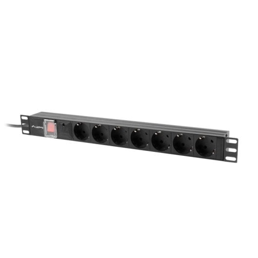 PDU Lanberg PDU-07F-0200-IEC-BK 7 Steckdosen 2m Kabel 10A 1U Horizontal Schwarz