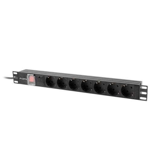 Régua de tomadas Lanberg PDU-07F-0200-IEC-BK 7 Tomadas Tipo F Proteção Interruptor Rack 1U