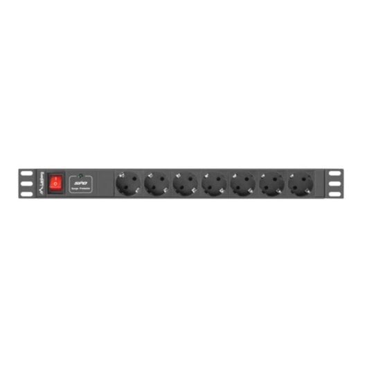 Régua de tomadas Lanberg PDU-07F-0200-IEC-BK 7 Tomadas Tipo F Proteção Interruptor Rack 1U