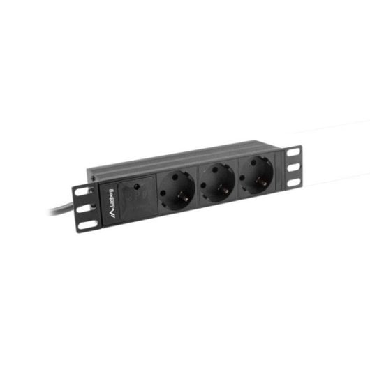 PDU Lanberg PDU-03F-0200-IEC-BK 3 Schuko 4000W 16A Protección Sobretensiones Rack 1U Aluminio 10" 2m Negro