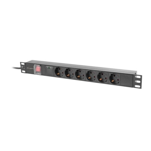 PDU Lanberg PDU-06F-0200-BK 6 Salidas Tipo F 1U Conmutado Monofásico 2m Aluminium Negro