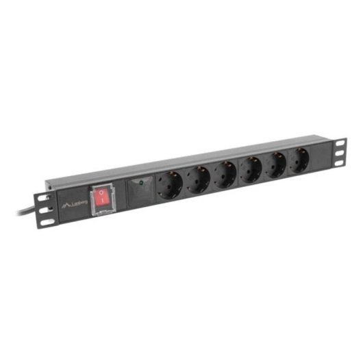 Multiprise Lanberg PDU-06F-0200-BK 6 Prises Interrupteur Protection 1U Aluminium