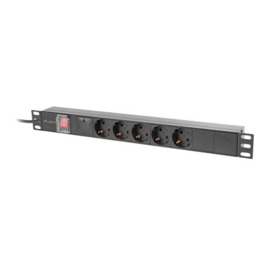 Régua de tomadas Lanberg PDU-05F-0200-BK 5 tomadas proteção alumínio 1U rack