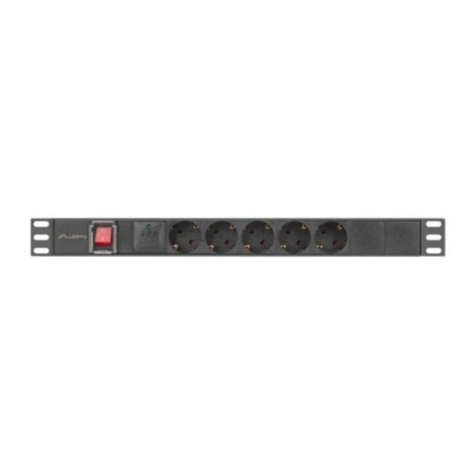 Régua de tomadas Lanberg PDU-05F-0200-BK 5 tomadas proteção alumínio 1U rack