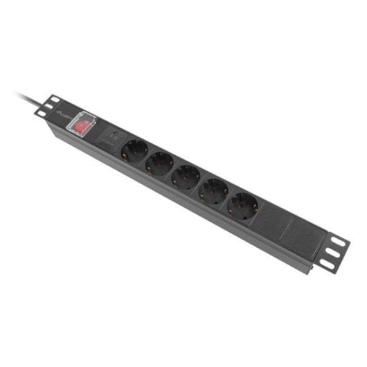 PDU Lanberg PDU-05F-0200-BK 1U 5 Salidas Tipo F 16A Protección y Aluminio