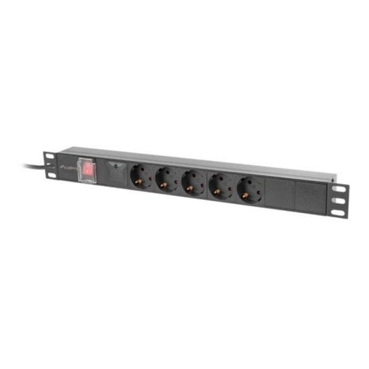 Régua de tomadas Lanberg PDU-05F-0200-BK 5 tomadas proteção alumínio 1U rack