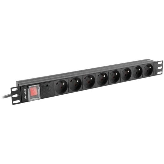 Régua de tomadas Lanberg PDU-08E-0200-BK 8 tomadas proteção interruptor rack 1U