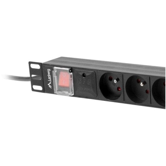 Régua de tomadas Lanberg PDU-08E-0200-BK 8 tomadas proteção interruptor rack 1U