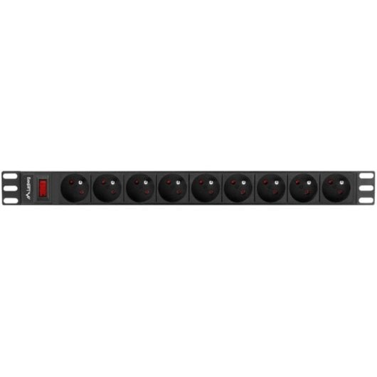 PDU Lanberg PDU-09E-0300-BK 9 salidas Tipo E 1U Horizontal 3m aluminio anodizado con protección y fusible automático