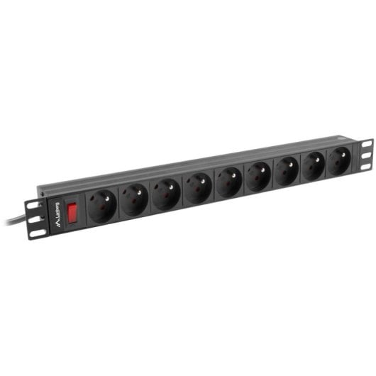 PDU Lanberg PDU-09E-0300-BK 9 salidas Tipo E 1U Horizontal 3m aluminio anodizado con protección y fusible automático