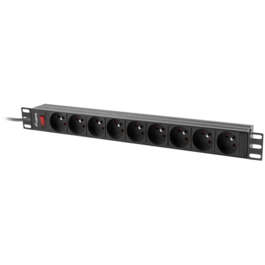 PDU Lanberg PDU-09E-0300-BK 9 salidas Tipo E 1U Horizontal 3m aluminio anodizado con protección y fusible automático