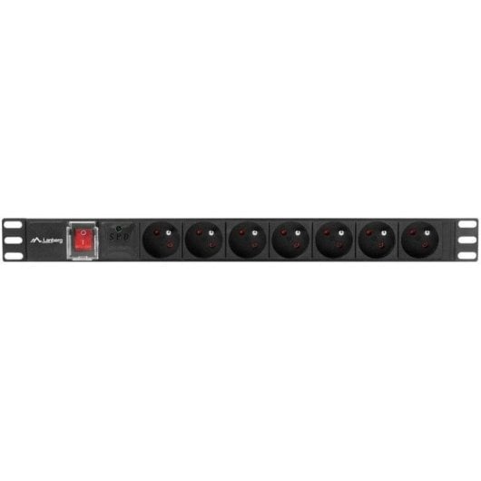 Régua de tomadas Lanberg PDU-07E-0200-BK 7 tomadas proteção sobrecarga rack 1U alumínio