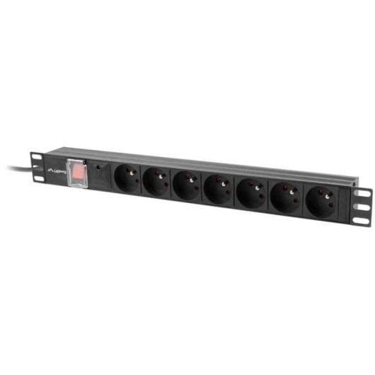 Régua de tomadas Lanberg PDU-07E-0200-BK 7 tomadas proteção sobrecarga rack 1U alumínio
