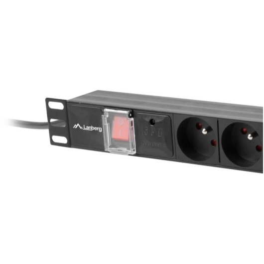 Regleta Lanberg PDU-07E-0200-BK 7 tomas Tipo E 16A 4000W 19" rack aluminio protección sobretensiones