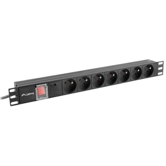 Regleta Lanberg PDU-07E-0200-IEC-BK 7 salidas tipo E 2500W 2m RACK 1U IEC C14 Negra