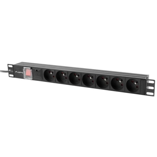 Regleta Lanberg PDU-07E-0200-IEC-BK 7 salidas tipo E 2500W 2m RACK 1U IEC C14 Negra