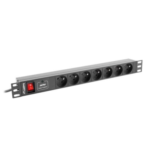 Multiprise Lanberg PDU-07E-0200-IEC-BK 7 Prises Protection Interrupteur Rack 1U Alu