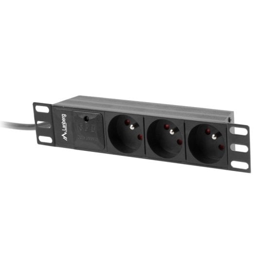 Lanberg PDU-03E-0200-BK 1U Régua 3 Saídas Tipo-E com Proteção Contra Sobretensão 2m