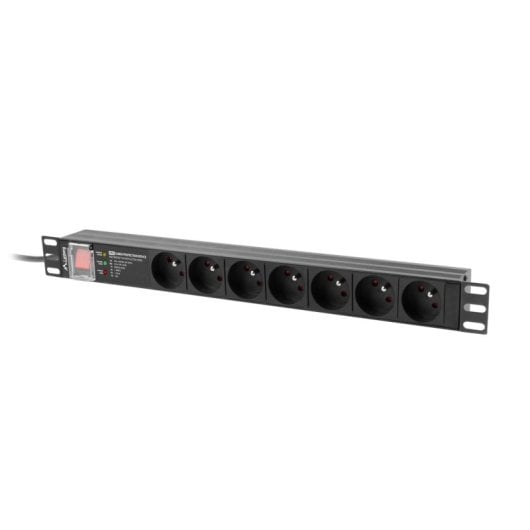 Lanberg PDU-PRO-07E-0200-BK Régua 7 Saídas Tipo-E 1U 16A com Proteções