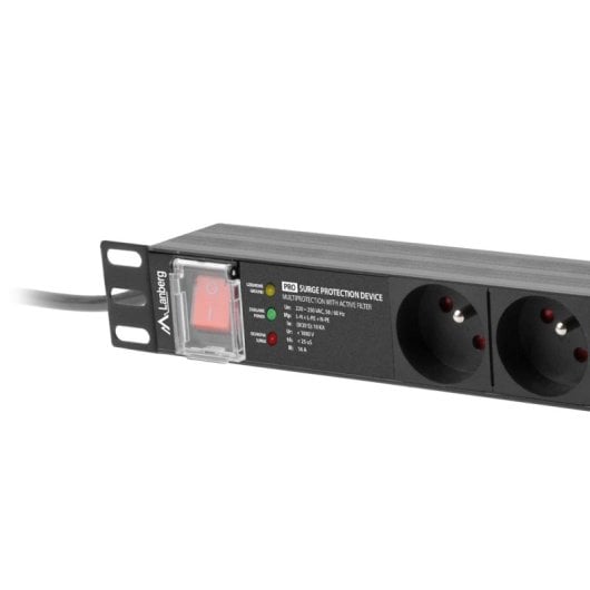 Lanberg PDU-PRO-07E-0200-BK Régua 7 Saídas Tipo-E 1U 16A com Proteções