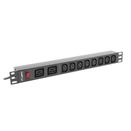 Multiprise Lanberg PDU-02I1908I-0200-C20-BK 10 Prises Protection Interrupteur Rack 1U