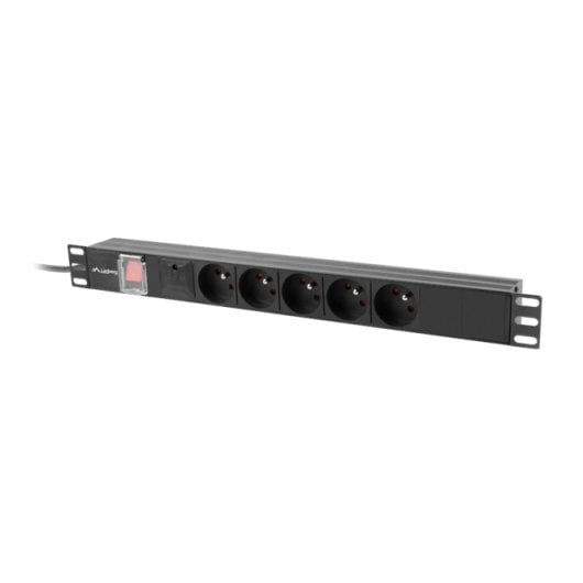 Regleta PDU Lanberg PDU-05E-0200-IEC-BK 5x Tipo E 1U Horizontal Aluminio 2m C14 Protección 16A