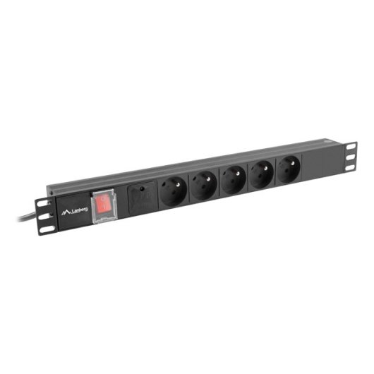 Regleta PDU Lanberg PDU-05E-0200-IEC-BK 5x Tipo E 1U Horizontal Aluminio 2m C14 Protección 16A