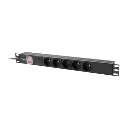 Regleta PDU Lanberg PDU-05E-0200-IEC-BK 5x Tipo E 1U Horizontal Aluminio 2m C14 Protección 16A