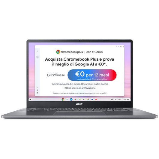 Acer Chromebook Plus 515 CB515-2H-34ZU Intel Core i3-1215U 8GB 256GB SSD 15.6" IPS Teclado Italiano