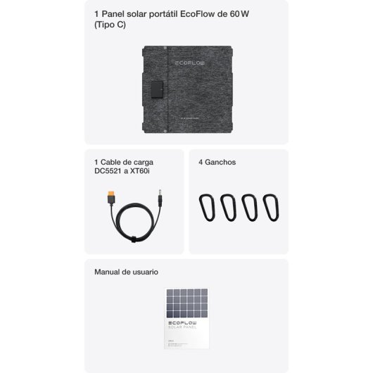 Painel Solar Ecoflow River 2 60W Tipo C Preto Dobrável