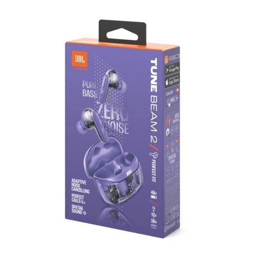Auriculares JBL Tune Beam 2 Ghost Edition Inalámbricos Bluetooth 5.3 com Cancelamento de Ruído e Cor Malva