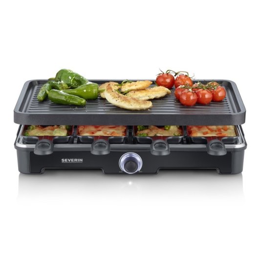 Appareil à raclette Severin, grande plaque de cuisson, 1 400 W, 8 poêles, revêtement céramique antiadhésif