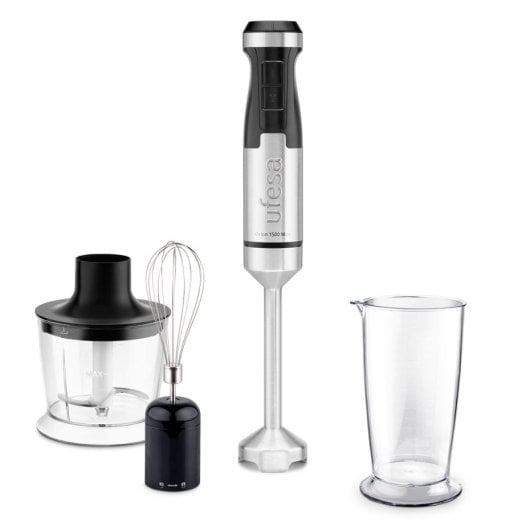 Batidora de inmersión Ufesa 70105980 1500W Turbo 4 cuchillas acero Capacidad 0,7L Negro/Inox