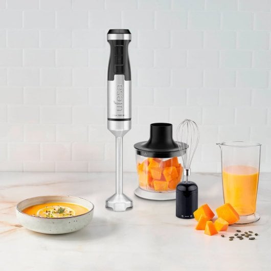 Batidora de inmersión Ufesa 70105980 1500W Turbo 4 cuchillas acero Capacidad 0,7L Negro/Inox