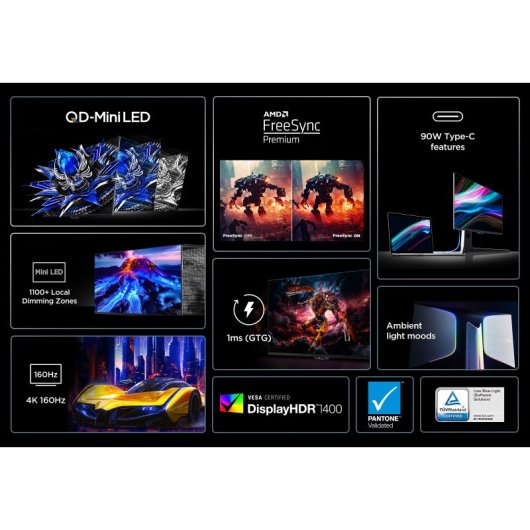 TCL 27R83U 27" 4K UHD 160Hz Mini-LED QLED HDR1400 Monitor FreeSync G-Sync USB-C