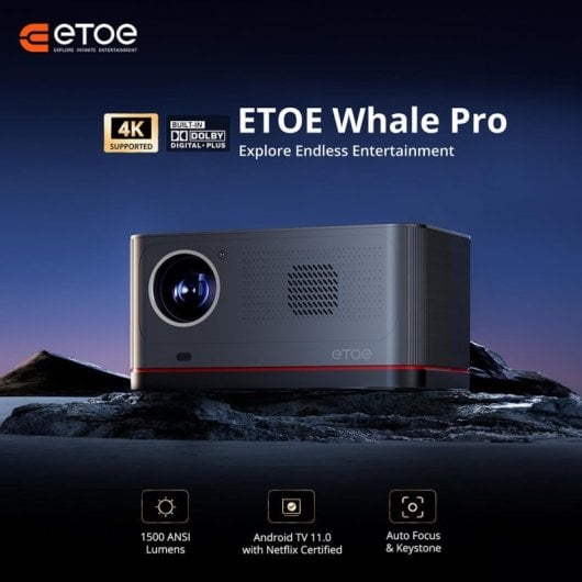 ETOE-Projektor 1080p 1500 ANSI LCD Whale Pro Android TV 11 Wi-Fi 5G Dolby Audio