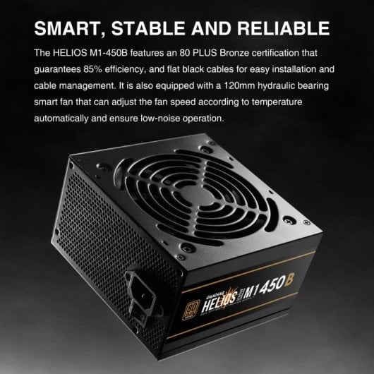 Alimentation Gamdias 450 W à haut rendement énergétique Helios M1, noire, multi-connecteurs