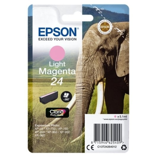 Cartuccia Epson n. 24 Magenta chiaro 5,1 ml 360 pagine Certificazione CE