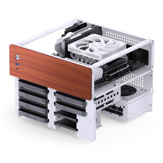 Caja PC Jonsbo N4 WHITE Micro Torre Blanco ITX micro ATX Acero Madera Gaming
