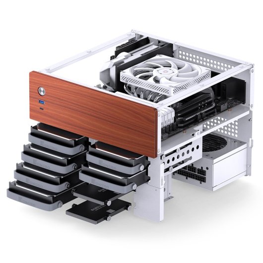 Caja PC Jonsbo N4 WHITE Micro Torre Blanco ITX micro ATX Acero Madera Gaming