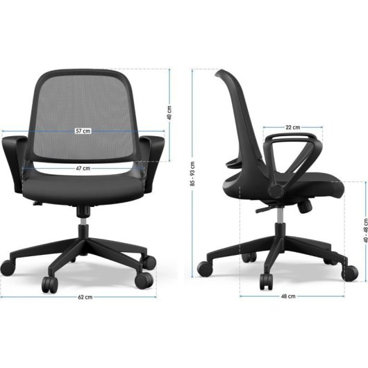 Silla Sense7 Sopty Malla Técnica Negro, Reposabrazos Ajustables y Ruedas 60mm