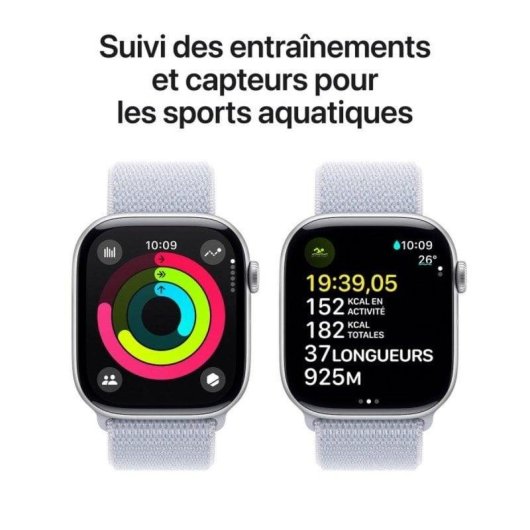Apple Watch Series 10 GPS WiFi OLED 46mm Aluminium Argent Textile Bleu