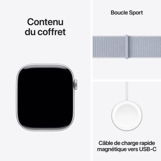 Smartwatch Apple Watch Series 10 GPS Wifi 64GB Écran OLED 46mm Aluminium Argent Textile