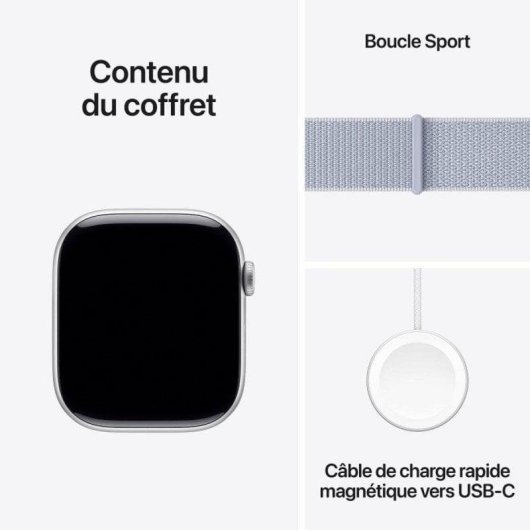 Apple Watch Series 10 GPS WiFi OLED 46mm Aluminium Argent Textile Bleu
