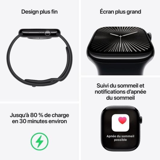 Apple Watch Series 10 GPS NFC 46mm OLED Schwarz M/L Wasserdicht bis 50m Always-on