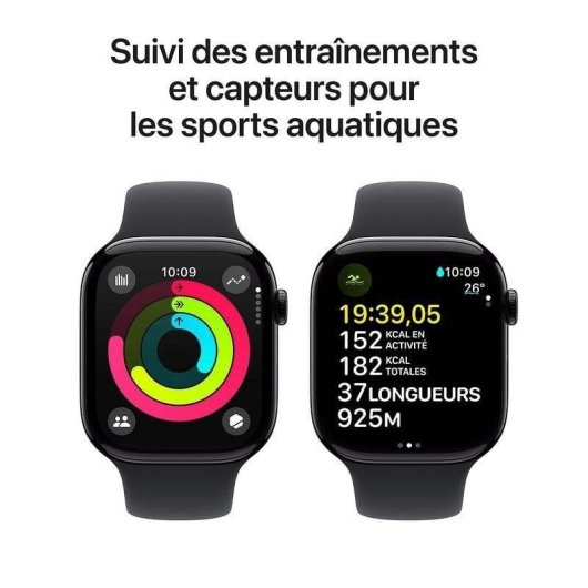 Apple Watch Series 10 GPS NFC 46mm OLED Noir M/L Résistance Eau 50m Pulsomètre SOS